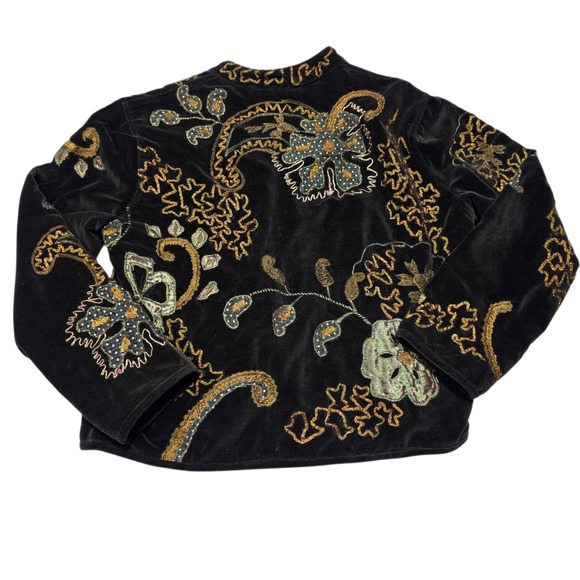 Chicos Brown Velvet Embellished Embroidered Jacket Women's Size L Whimsy Goth - Picture 3 of 9